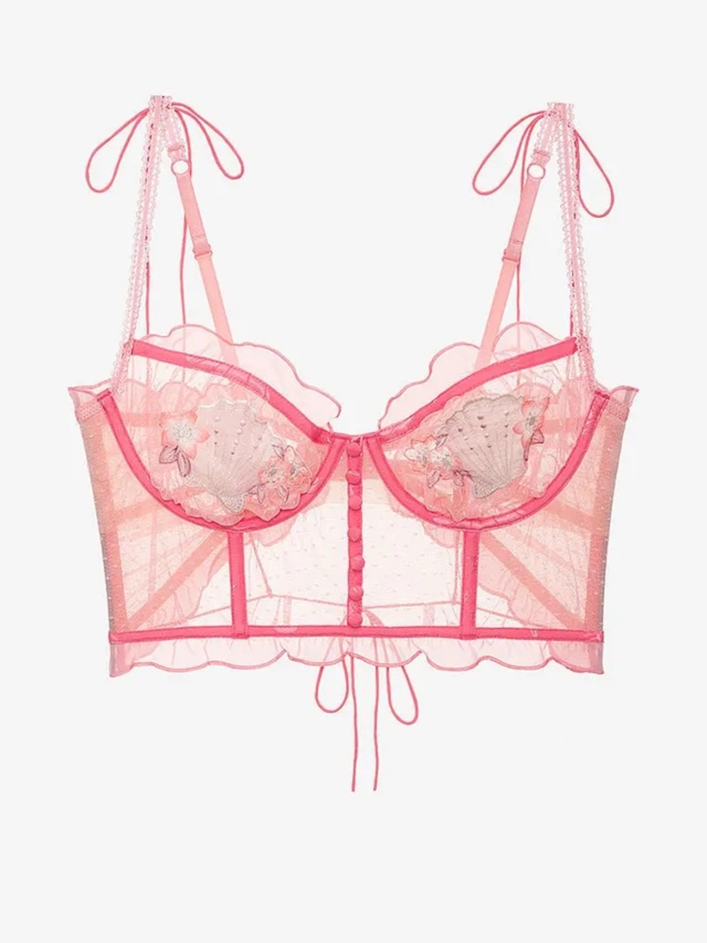 For Love And Lemons Coral Pink Embroidered Longline Bralette